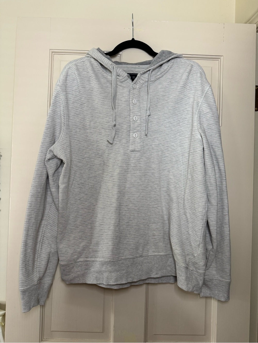 Men’s Jachs Light Gray Hooded Henley Pullover Sz L